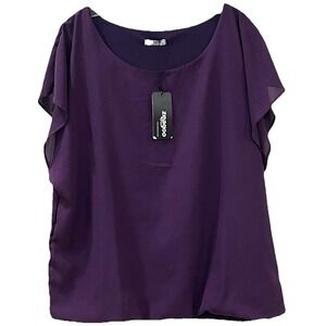 Zeagoo Women's Blouse XL Purple Flutter Sleeve Lined Blouson Style Fitted Band